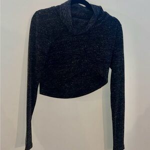 CAbi Heathered Gray Knit Crop Top with cowl neck